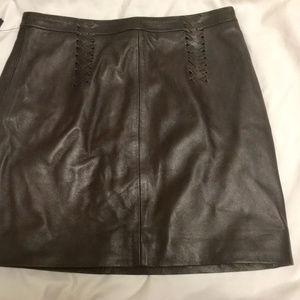 MARCIANO Heather Brown Genuine Leather Mini Skirt
